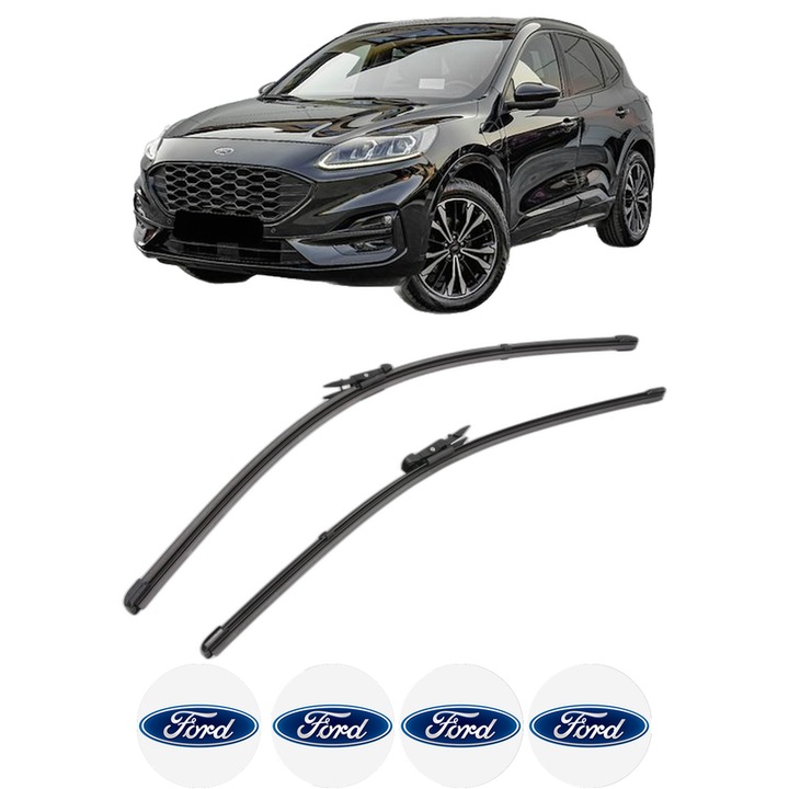 Set stergatoare auto FORD KUGA III (DFK) din 2019-2024, pentru parbriz auto, 2 bucati, Valeo Silencio Xtrm, din cauciuc siliconat rezistent, 4 Stickere Auto FORD