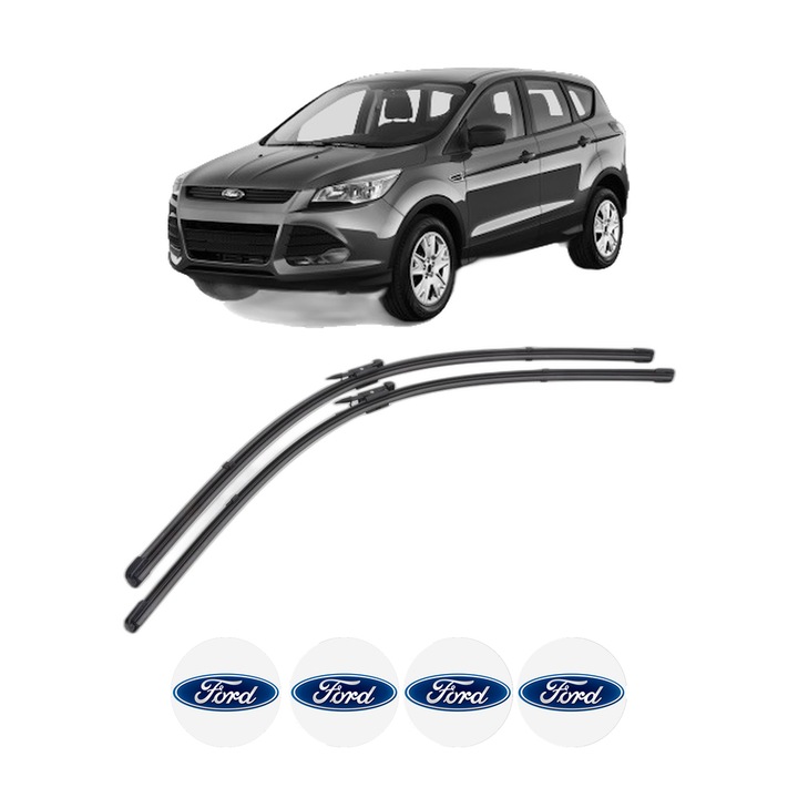 Set stergatoare auto FORD KUGA II VAN din 2014-2019, pentru parbriz auto, 2 bucati, Valeo Silencio, din cauciuc siliconat rezistent, 4 Stickere Auto FORD