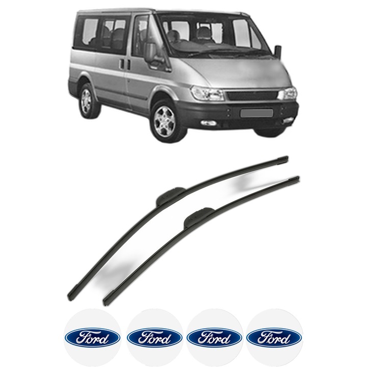 Set stergatoare auto FORD TRANSIT TOURNEO Bus din 1994-2011, pentru parbriz auto, 2 bucati, Bosch Aerotwin Retrofit, din cauciuc siliconat rezistent, 4 Stickere Auto FORD
