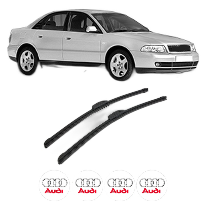 Set stergatoare auto AUDI A4 B5 (8D2) din 1994-2001, pentru parbriz auto, 2 bucati, Bosch Aerotwin Retrofit, din cauciuc siliconat rezistent, 4 Stickere Auto AUDI