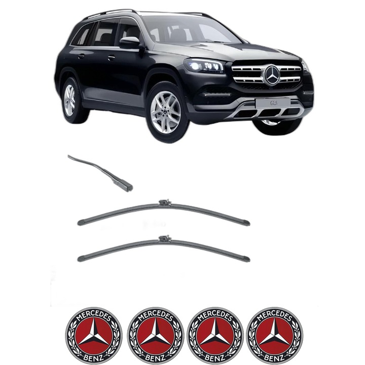 Set stergatoare auto MERCEDES-BENZ GLS (X167) din 2019-2023, pentru parbriz auto, 2 bucati, Valeo Silencio Xtrm, din cauciuc siliconat rezistent, 4 Stickere Auto MERCEDES-BENZ