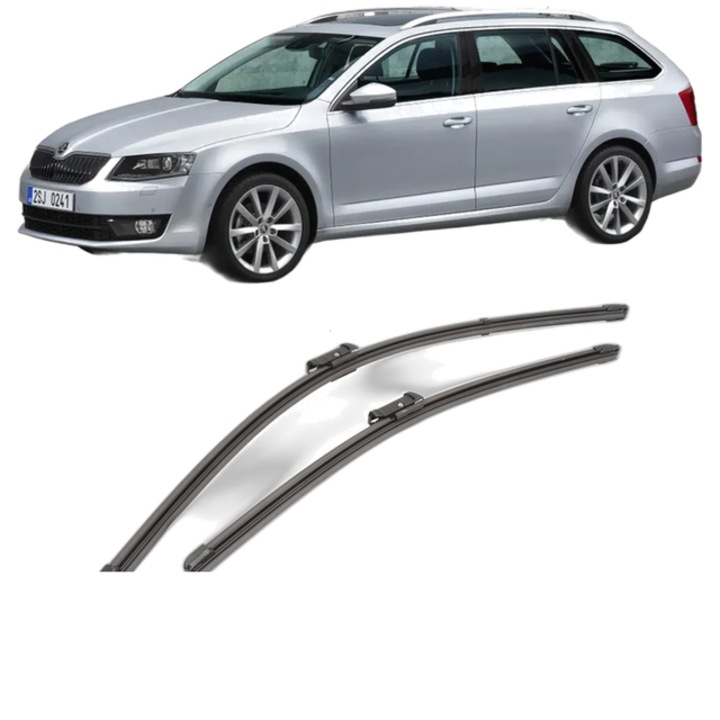 Set stergatoare auto pentru SKODA OCTAVIA III Combi (5E5, 5E6) din 2012-2020, pentru parbriz auto, 2 bucati, Valeo Silencio Xtrm, din cauciuc siliconat rezistent, SKODA