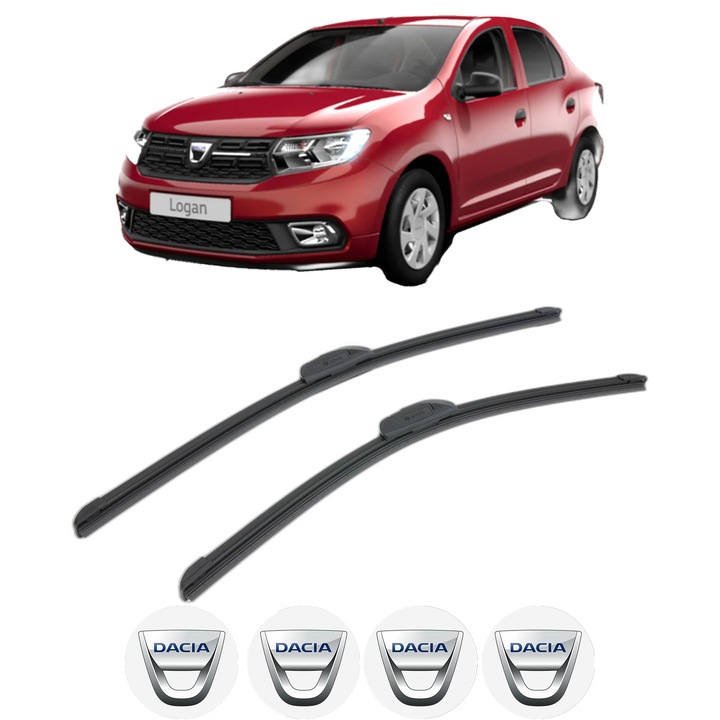 Set stergatoare auto DACIA LOGAN II din 2012-2019, pentru parbriz auto, 2 bucati, Bosch Aerotwin Retrofit, din cauciuc siliconat rezistent, 4 Stickere Auto DACIA