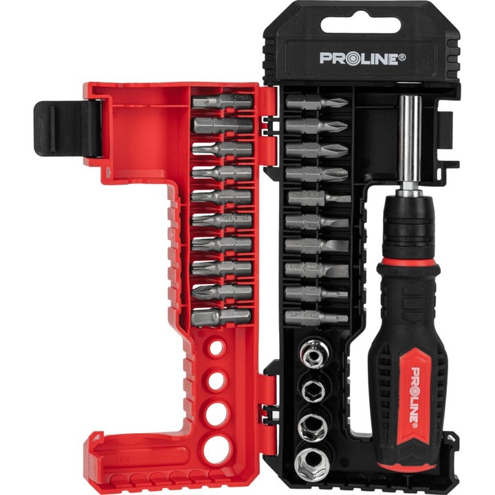 Комплект битове и вложки за отвертка Proline, 25 части, многоцветни