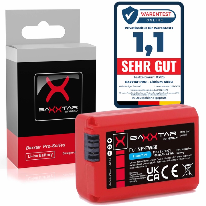 Acumulator Baxxtar Pro NP-FW50 1080mAh replace Sony NP-FW50 NEX-3 NEX-5 NEX-6 NEX-7 A33 A35 A37