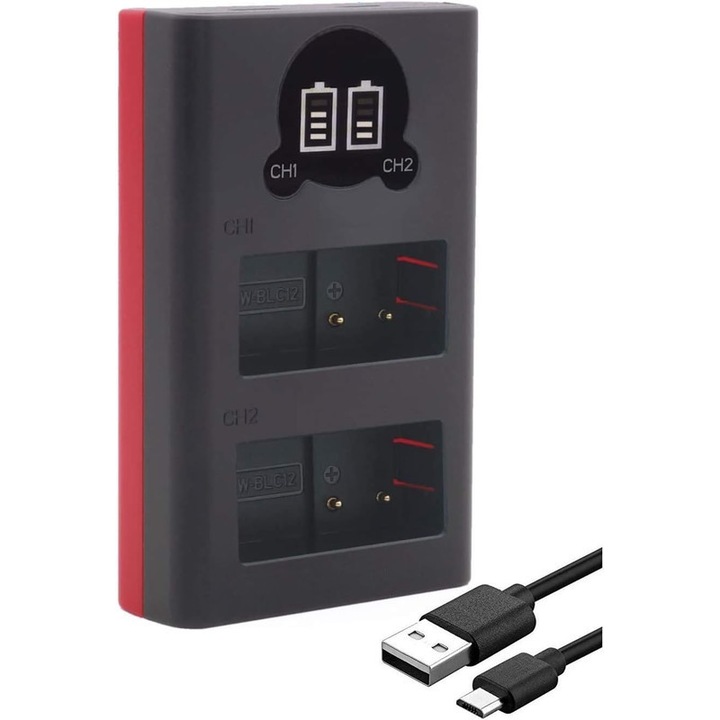 Incarcator Baxxtar Dual LCD USB pentru Panasonic DMW-BLC12 E BP-DC12