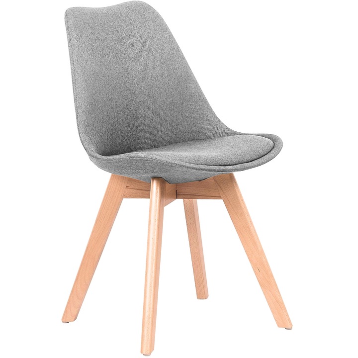 Scaun dining / bucatarie QMOBILI KORA Gri deschis, tapitat stofa, picioare lemn fag natur