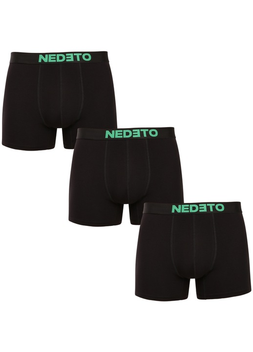Set 3 boxeri barbati Nedeto, negru, bumbac elastan, detalii colorate, Negru