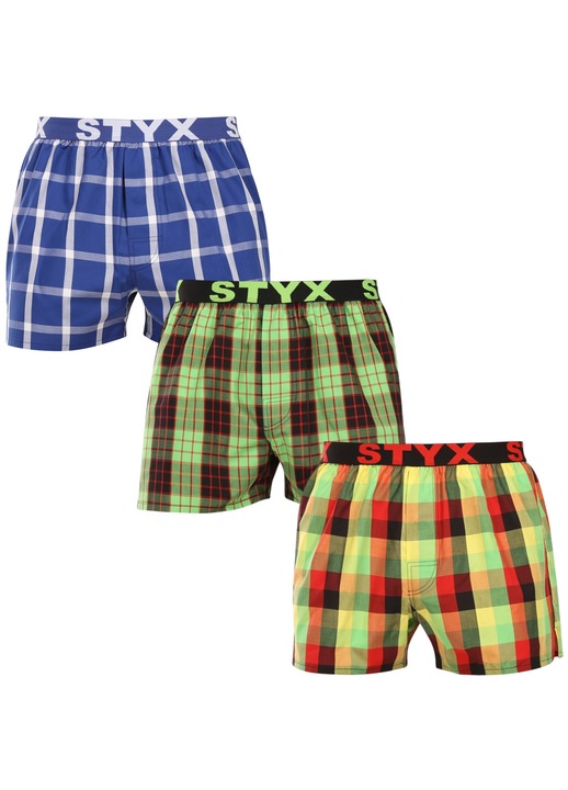 Set 3 pantaloni scurti boxer Styx, bumbac 100%, multicolor, croiala lejera