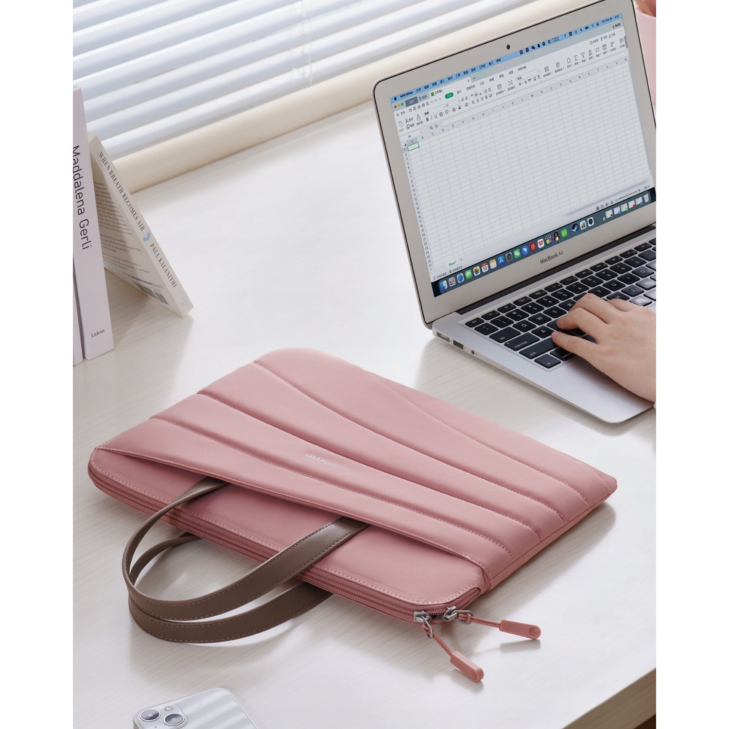 Geantă laptop Innostyle CarryLite Slim, waterproof, roz, 15.6x16 inch