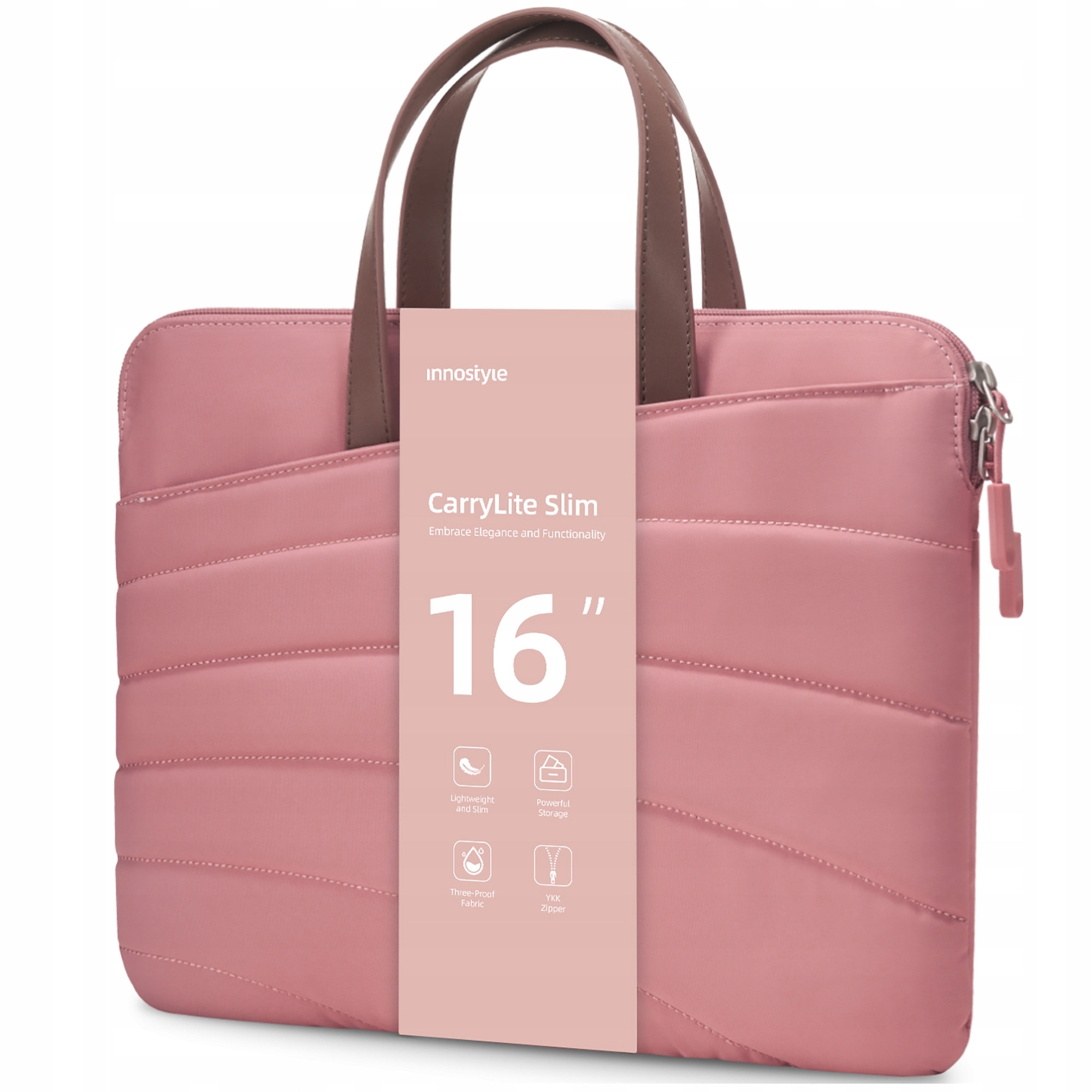 Geantă laptop Innostyle CarryLite Slim, waterproof, roz, 15.6x16 inch