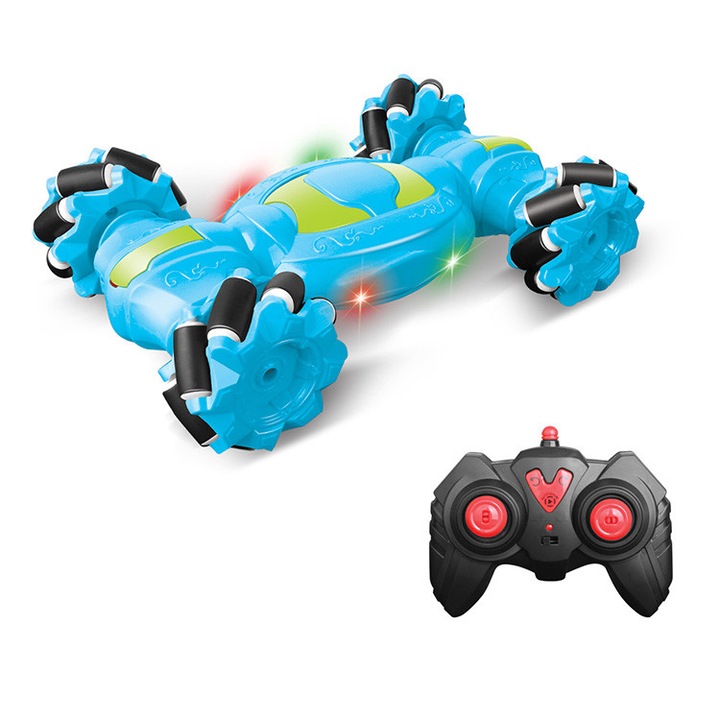 Masina cu telecomanda 2.4GHz, transformabila, tractiune 4x4, albastru verde, pentru cascadorii si off-road