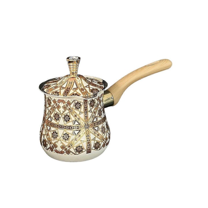 Ibric din inox, 550ml, lungime maner 13.5cm, inaltime 13.7cm, maro