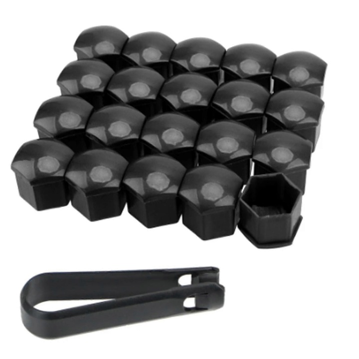 Set 20 Capace Protectoare pentru Piulite Roti cu Unealta de Demontare, 21mm, Negru