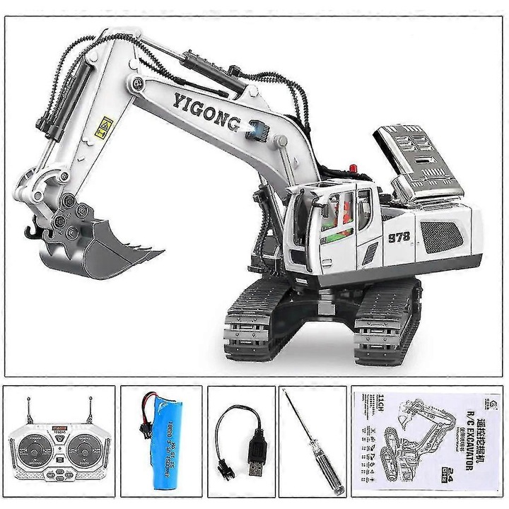 Excavator hidraulic metalic 1/14 G308H, 18 canale, 30x10.5x25cm, 1200Ah, telecomandat