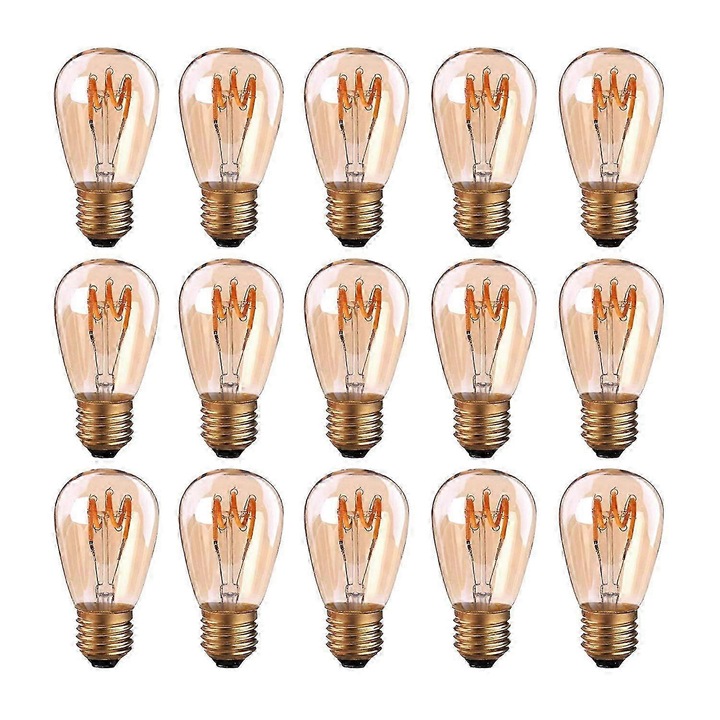 Set 15 becuri LED filament E27 3W 2200K lumina calda 150 lumeni