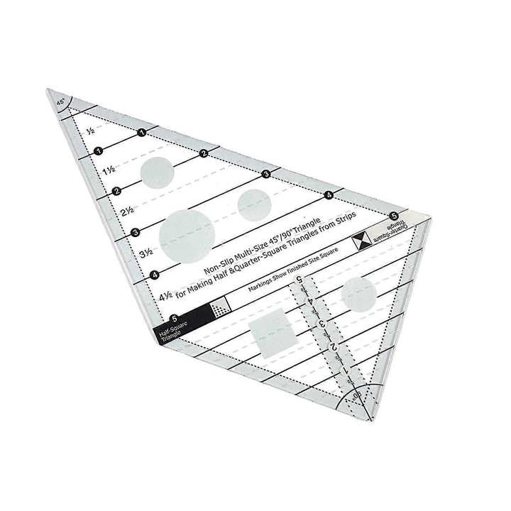 Átlátszó háromszög patchwork vonalzó, 22.3x11.3cm, 45 és 90 fokos, akril anyag