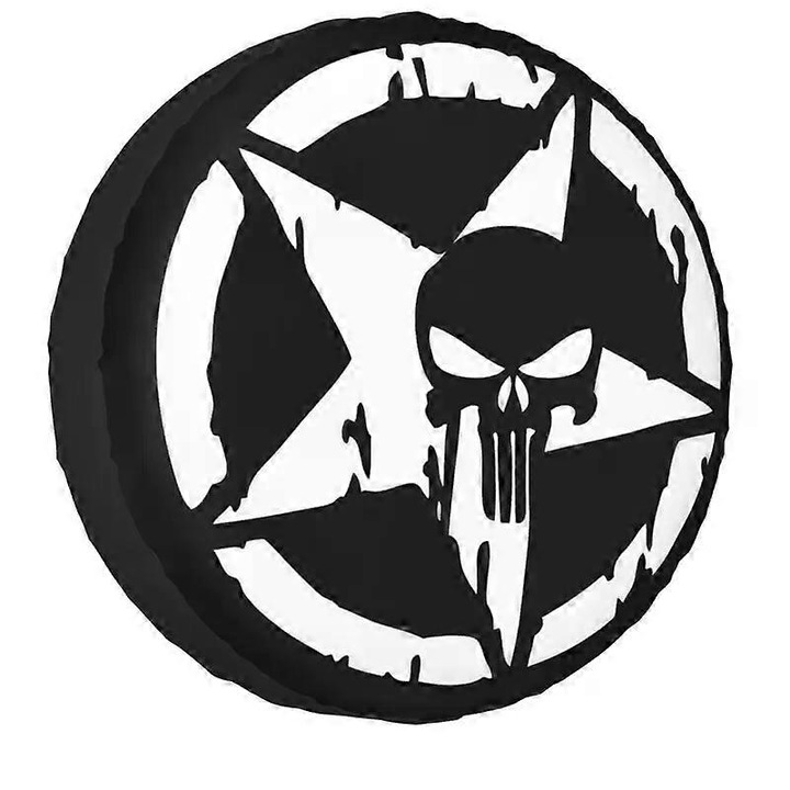 Husa auto pentru roata de rezerva, 14-17 inch, protectie impotriva prafului, model craniu militar, set ajustabil