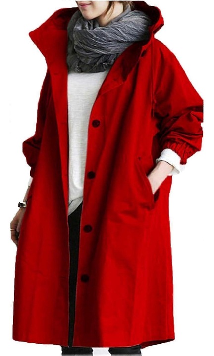 Női esőkabát, piros, kapucnis, Piros, 2XL
