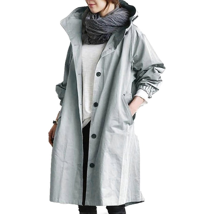 Яке за дъжд за жени, водоустойчиво, полиестер, с качулка, сиво, 3XL INTL