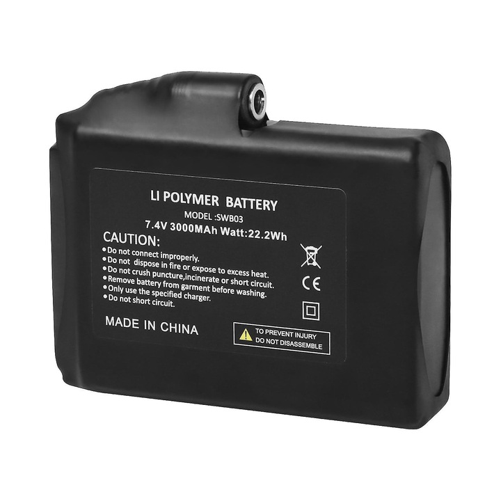 Baterie reincarcabila Li Polimer 7.4V 3000mAh, dimensiuni 2.3x1.5x0.4inches, pentru produse de incalzire