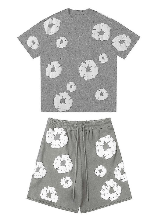 Set de doua piese, tricou si pantaloni scurti, casual, gri, poliester, XL INTL