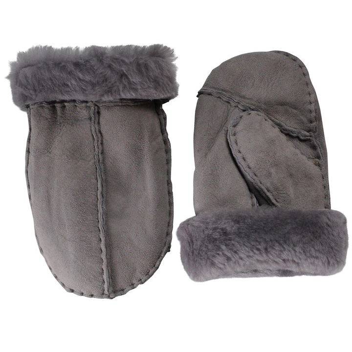 Manusi copii din lana de oaie, cu manseta pliabila, roz, marimea M (3-5 ani)