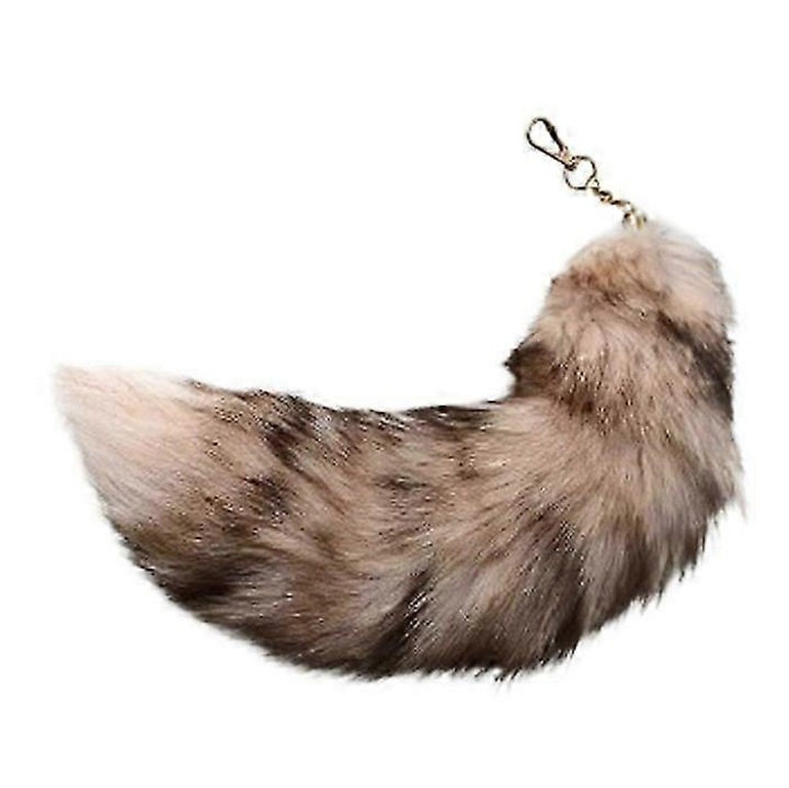 Róka prém kulcstartó, 40 cm, többszínű, elegáns, táska és kulcs kiegészítő szett