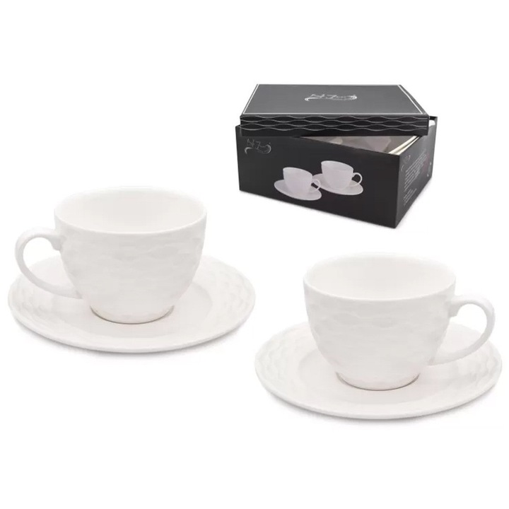 Set de cafea din portelan Bella Fiore pentru 2 persoane, 2 cesti si farfurii, alb, Alis Tragar 42395