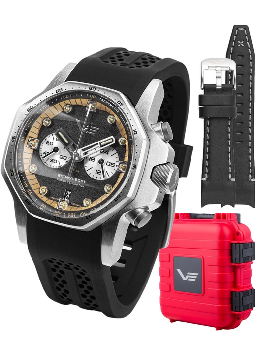 Часовник Vostok Europe Men's Black Quartz, Seiko Japanese VK64, японски, хибрид от кварцов и механичен механизъм
