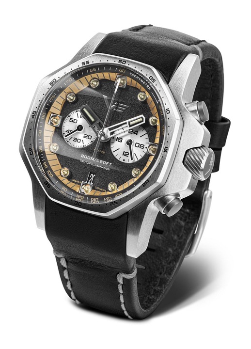 Часовник Vostok Europe Men's Black Quartz, Seiko Japanese VK64, японски, хибрид от кварцов и механичен механизъм