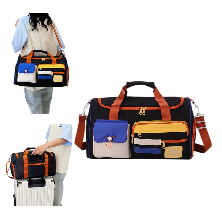 Geanta sport de dama, Geanta de calatorie, impermeabila, cu compartiment pentru pantofi si geanta umeda, 40 litri, Poate fi folosit pentru calatorii, sporturi in aer liber sau fitness, negru