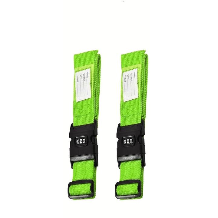 Пакет от 2 ремъка за куфар с катинар с комбинация, регулируем ремък за куфар 5 x 200 см, ремък за куфар с катинар с комбинация и табелка с име, ремък за куфар, багаж, пътна чанта
