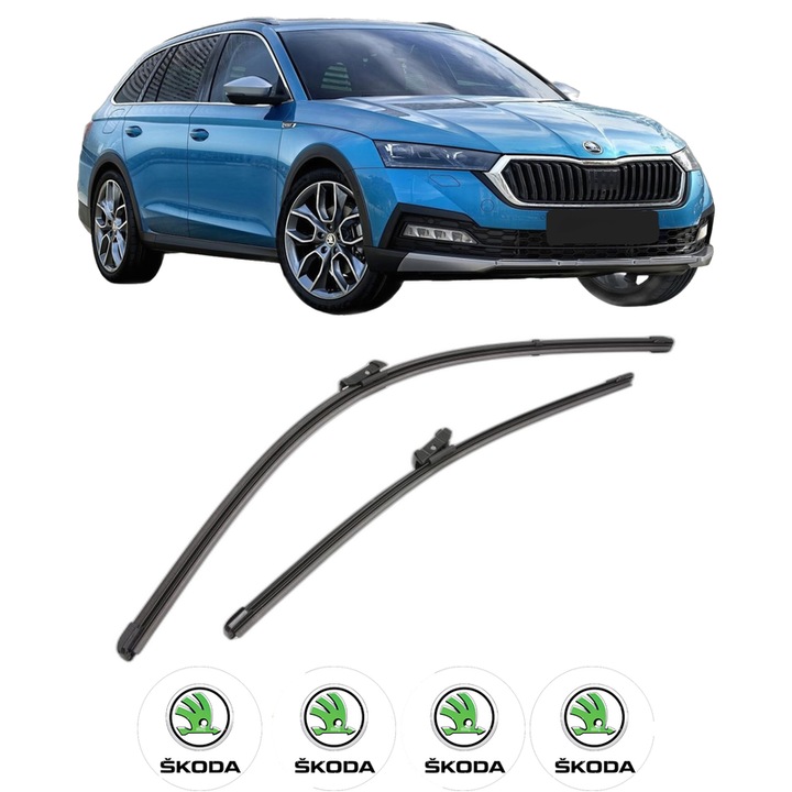 Set stergatoare auto SKODA OCTAVIA IV (NX3, NN3, PV3) din 2020-2025, pentru parbriz auto, 2 bucati, Valeo Silencio Xtrm, din cauciuc siliconat rezistent, 4 Stickere Auto SKODA