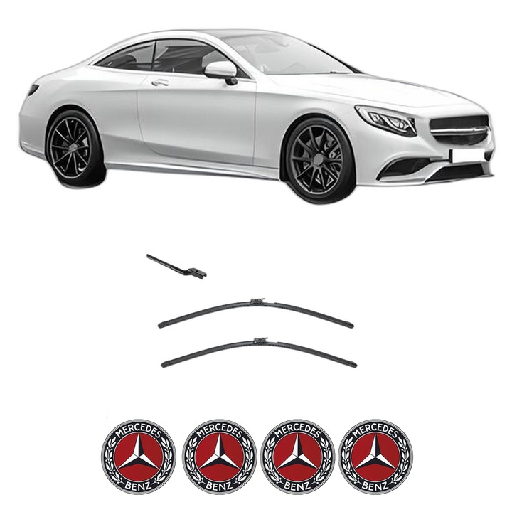 Set stergatoare auto MERCEDES-BENZ S-CLASS Coupe (C217) din 2014-2020, pentru parbriz auto, 2 bucati, Valeo AquaBlade, din cauciuc siliconat rezistent, 4 Stickere Auto MERCEDES-BENZ