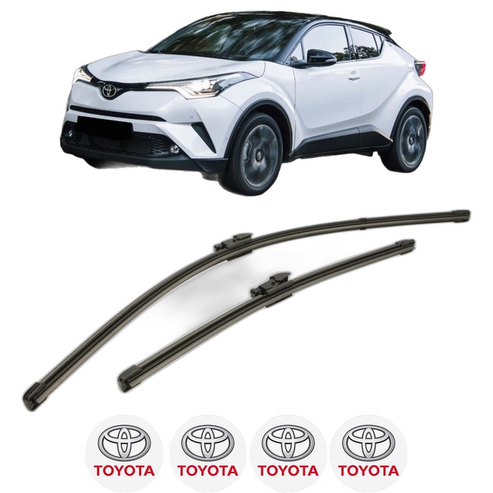 Set stergatoare auto TOYOTA C-HR (_X1_) din 2016-2019, pentru parbriz auto, 2 bucati, Valeo Silencio Xtrm, din cauciuc siliconat rezistent, 4 Stickere Auto TOYOTA