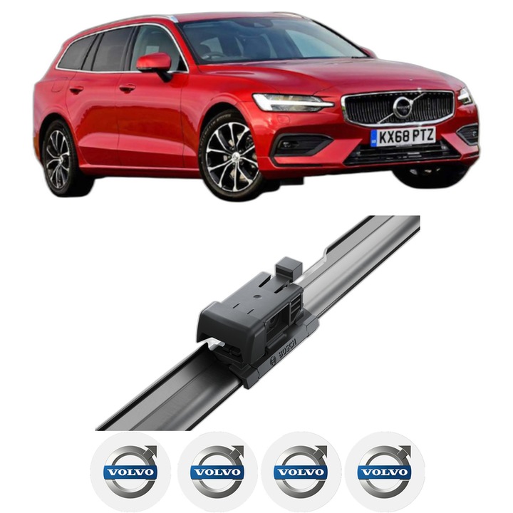 Set stergatoare auto VOLVO V60 II (225) din 2018-2023, pentru parbriz auto, 2 bucati, Bosch Aerotwin Jet Blade, din cauciuc siliconat rezistent, 4 Stickere Auto VOLVO