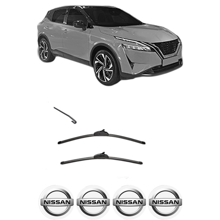 Set stergatoare auto NISSAN QASHQAI III (J12) din 2021-2022, pentru parbriz auto, 2 bucati, Valeo Silencio, din cauciuc siliconat rezistent, 4 Stickere Auto NISSAN