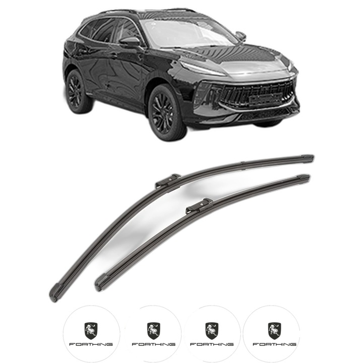 Set stergatoare auto FORTHING T5 EVO din 2023, pentru parbriz auto, 2 bucati, Valeo Silencio Xtrm, din cauciuc siliconat rezistent, 4 Stickere Auto FORTHING