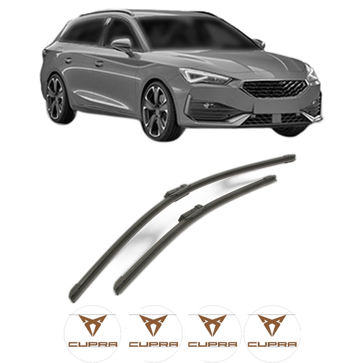 Set stergatoare auto CUPRA LEON Sportstourer (KL8, KU8, KUD) din 2020-2024, pentru parbriz auto, 2 bucati, Bosch Aerotwin, din cauciuc siliconat rezistent, 4 Stickere Auto CUPRA