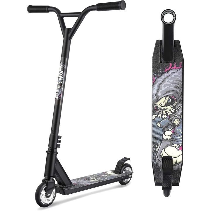 Тротинетка Elindor® за Деца, Момичета и Момчета, Фрийстайл, Задна Спирачка от Алуминий и Противоплъзгаща Платформа, Регулируема Височина 78-105 см, Черен