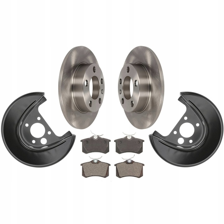 Autó Fékbetét Készlet + Fedelek + Hátsó Tárcsák, Me Premium, Vw Bora I Golf IV-hez, Féktárcsa Vastagság 9 mm, Lyukak Száma 5, Betétek Vastagsága 17 mm, Védőanyag Acél