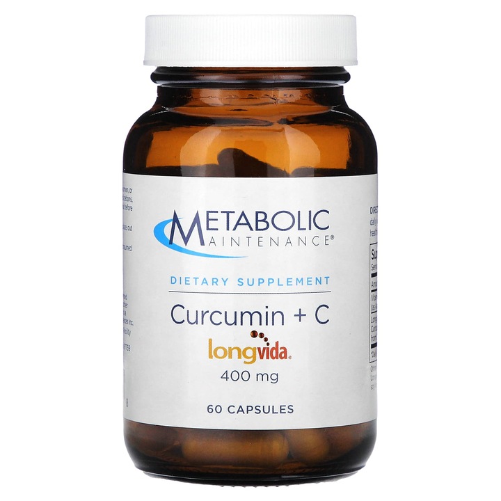 Supliment alimentar, Metabolic Maintenance, Curcumin + C, 400 mg, 60 capsule, fara gluten, fara lactoza