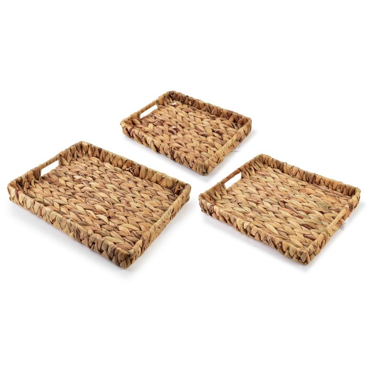 Set 3 Tavi Servire cu Manere, Lumarko, 39x31x5cm/35x27x4,5cm/31x23x4cm, Ecologice, Stil Boho