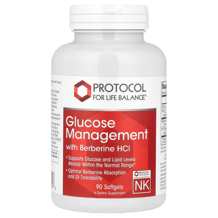 Supliment alimentar, Protocol for Life Balance, Managementul Glucozei cu Berberina HCl, 90 capsule moi