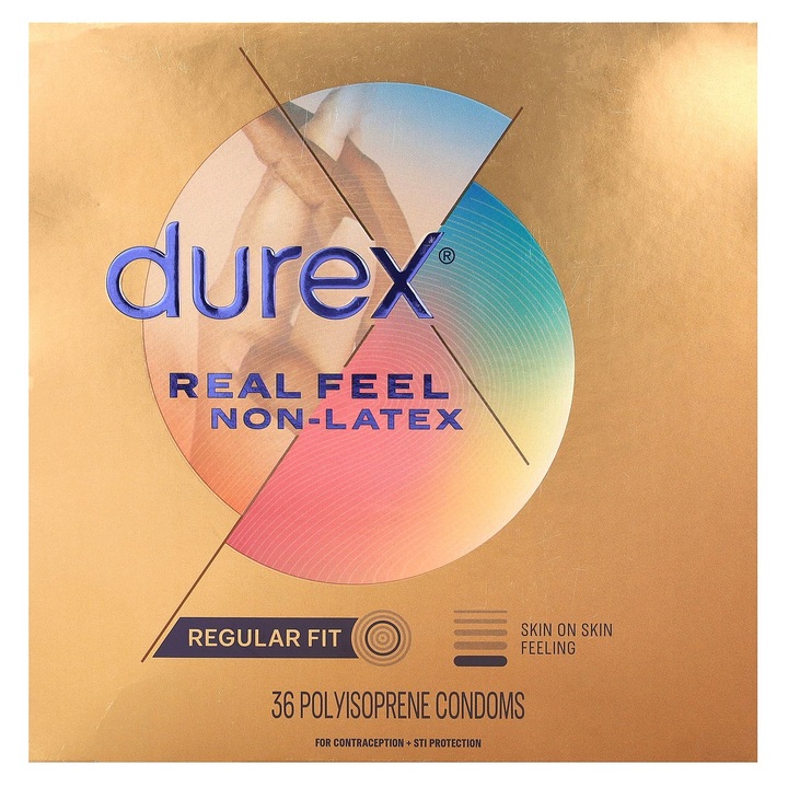 Prezervative Durex Real Feel, set 36 bucati, poliizopren, 56mm, fara latex, miros placut