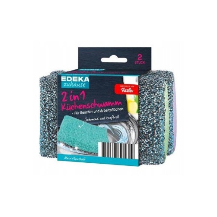 Burete bucatarie, Edeka, Functie 2 in 1, Microfibra pentru suprafete delicate, Indeparteaza murdaria dificila, Calitate germana, 2 bucati