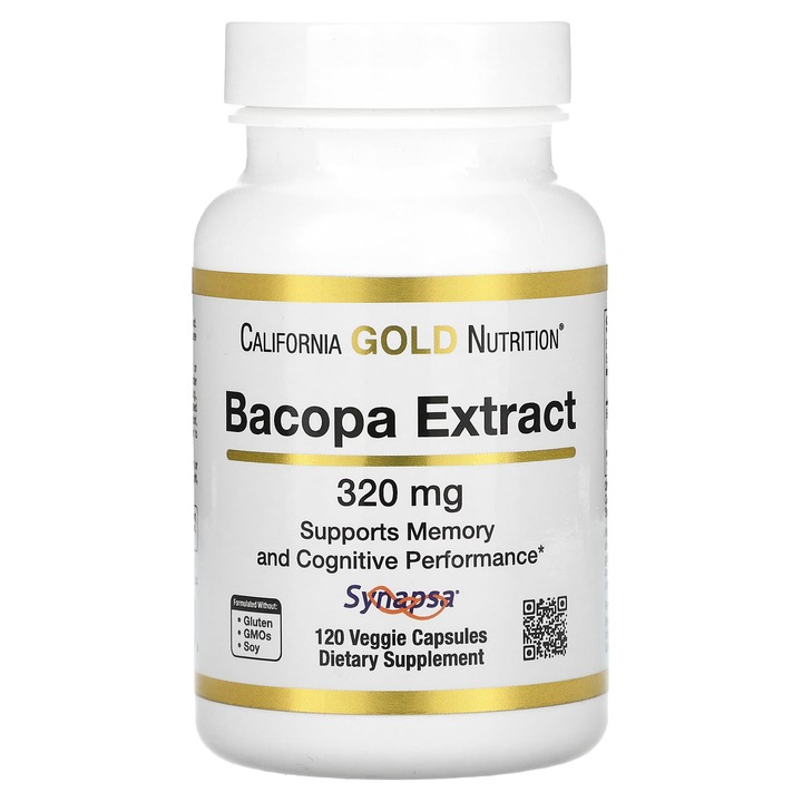 Supliment alimentar pentru memorie, Extract de bacopa, 320 mg, 120 capsule vegetale, California Gold Nutrition