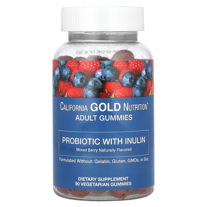 Probiotice cu inulina, California Gold Nutrition, 90 jeleuri vegetale, aroma naturala de fructe de padure
