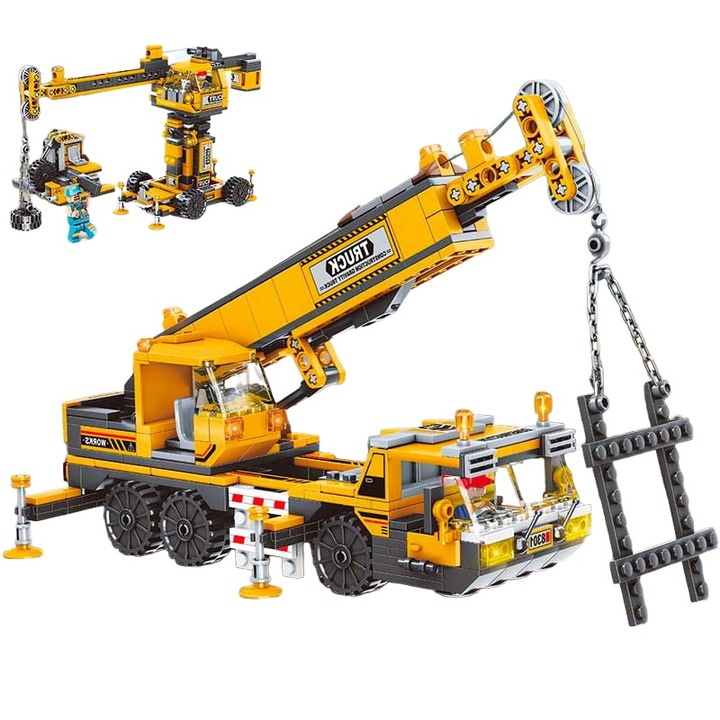 Set de jucării de construcție, beizhisi, excavator și buldozer, galben, 400 piese